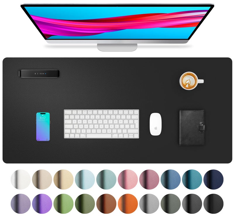 Aothia Non-Slip Waterproof PU Leather Desk Pad Protector for Mouse, Writing Desk, Office, Home, Laptop Blotter, 23.6" x 13.7", Black - Image 1